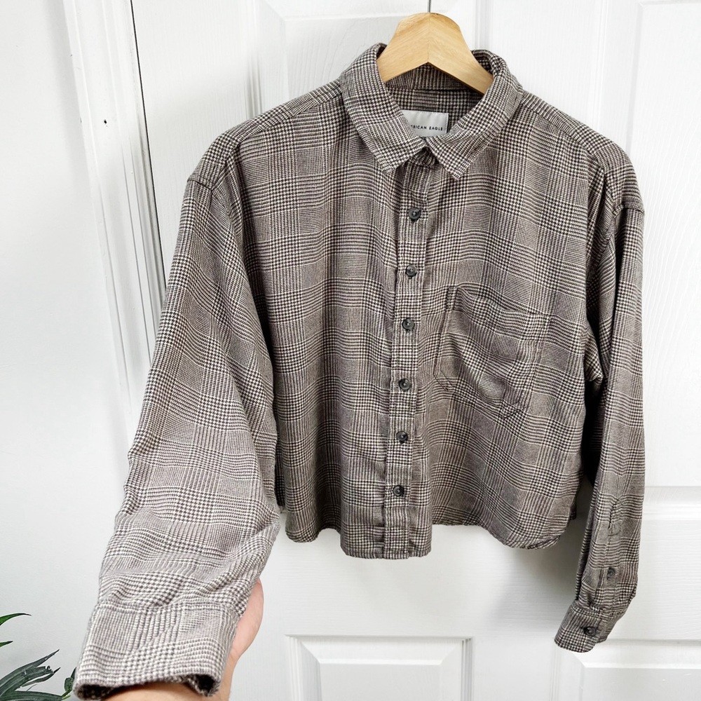 American Eagle Boxy Gingham Button Front Long Sle… - image 4